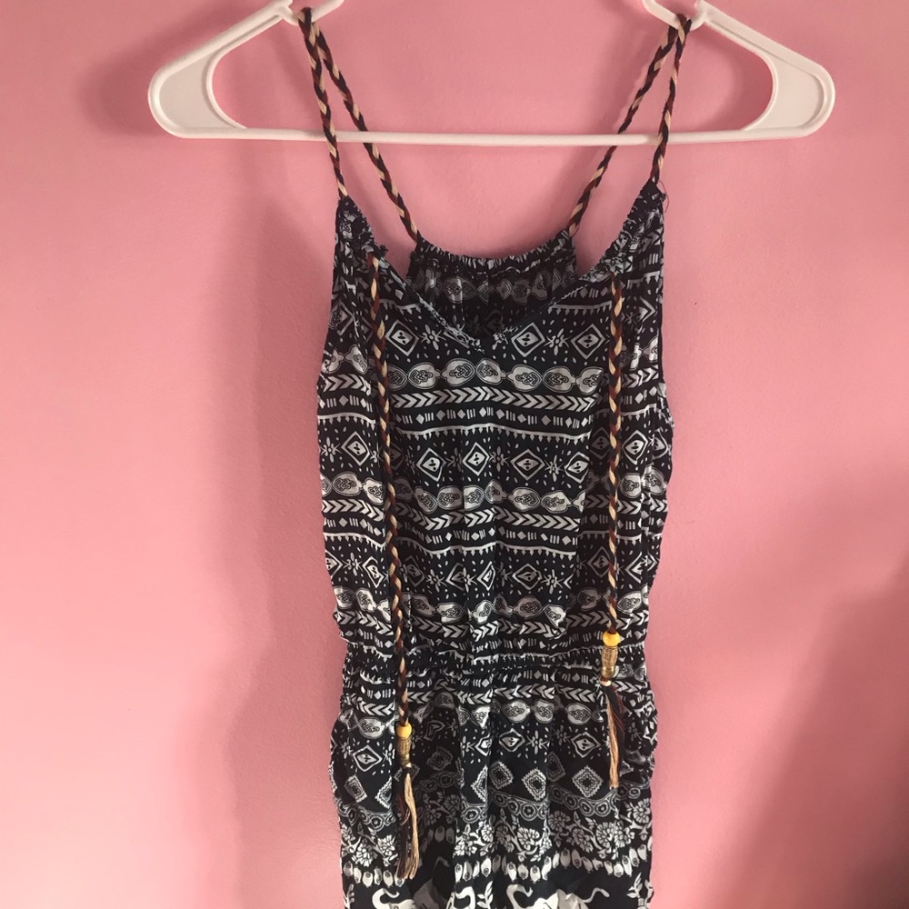 Navy blue and white elephant tribal romper